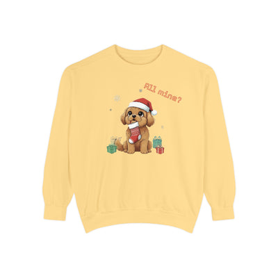 Cute Puppy waiting for Christmas presents style 8 Cozy Graphic Unisex Crewneck Sweatshirt