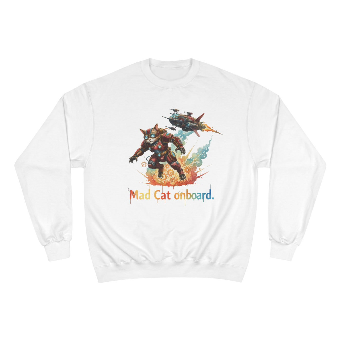 Mad Cat Onboard Graphic style 2 Champion Crewneck Sweatshirt for Gamers & Sci‑Fi Fans