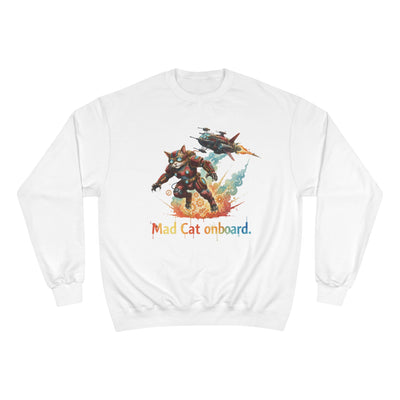 Mad Cat Onboard Graphic style 2 Champion Crewneck Sweatshirt for Gamers & Sci‑Fi Fans