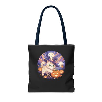 Halloween Cat anime style Tote Bag, Spooky Pet Lovers Gift, Boho Halloween Bag, Witchy Cat Tote, Fall Festivities Accessory
