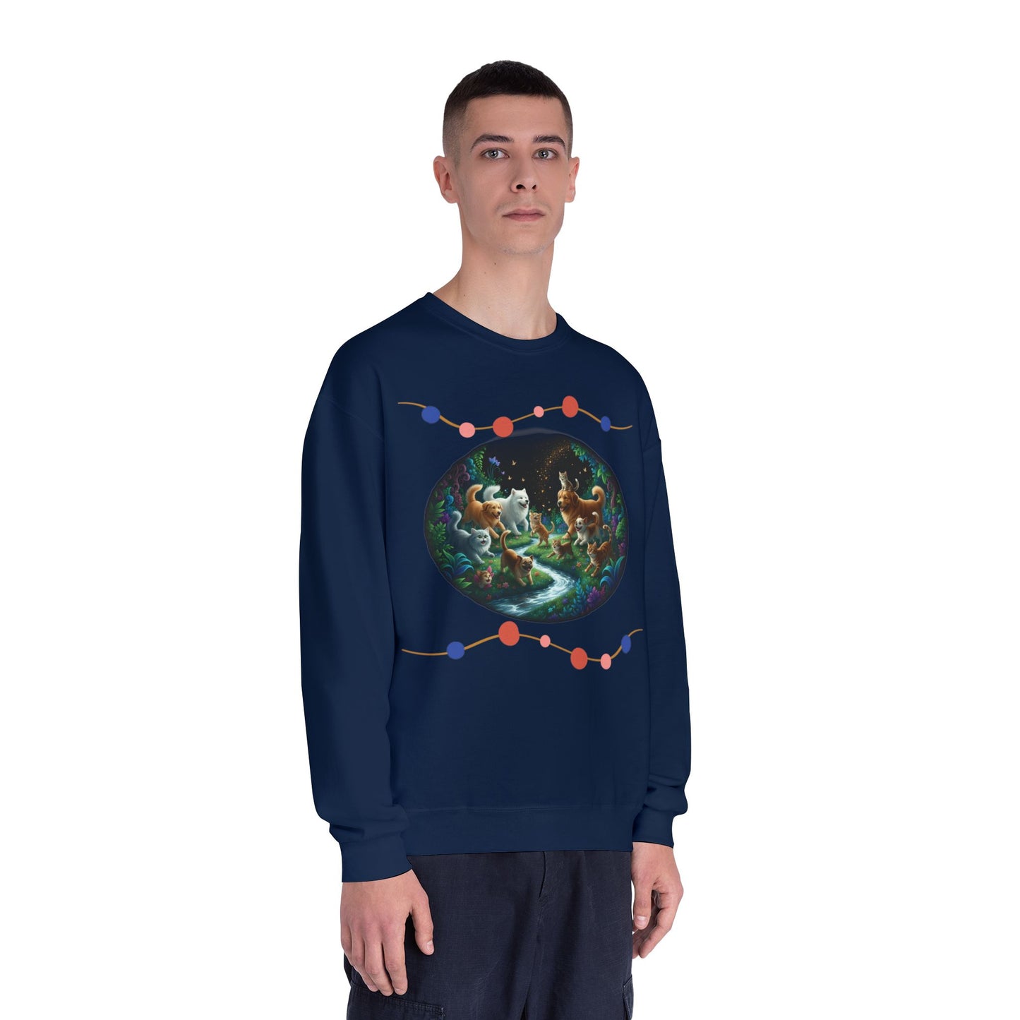 Cats & Dogs Happy Garden Unisex NuBlend Crewneck Sweatshirt style 1