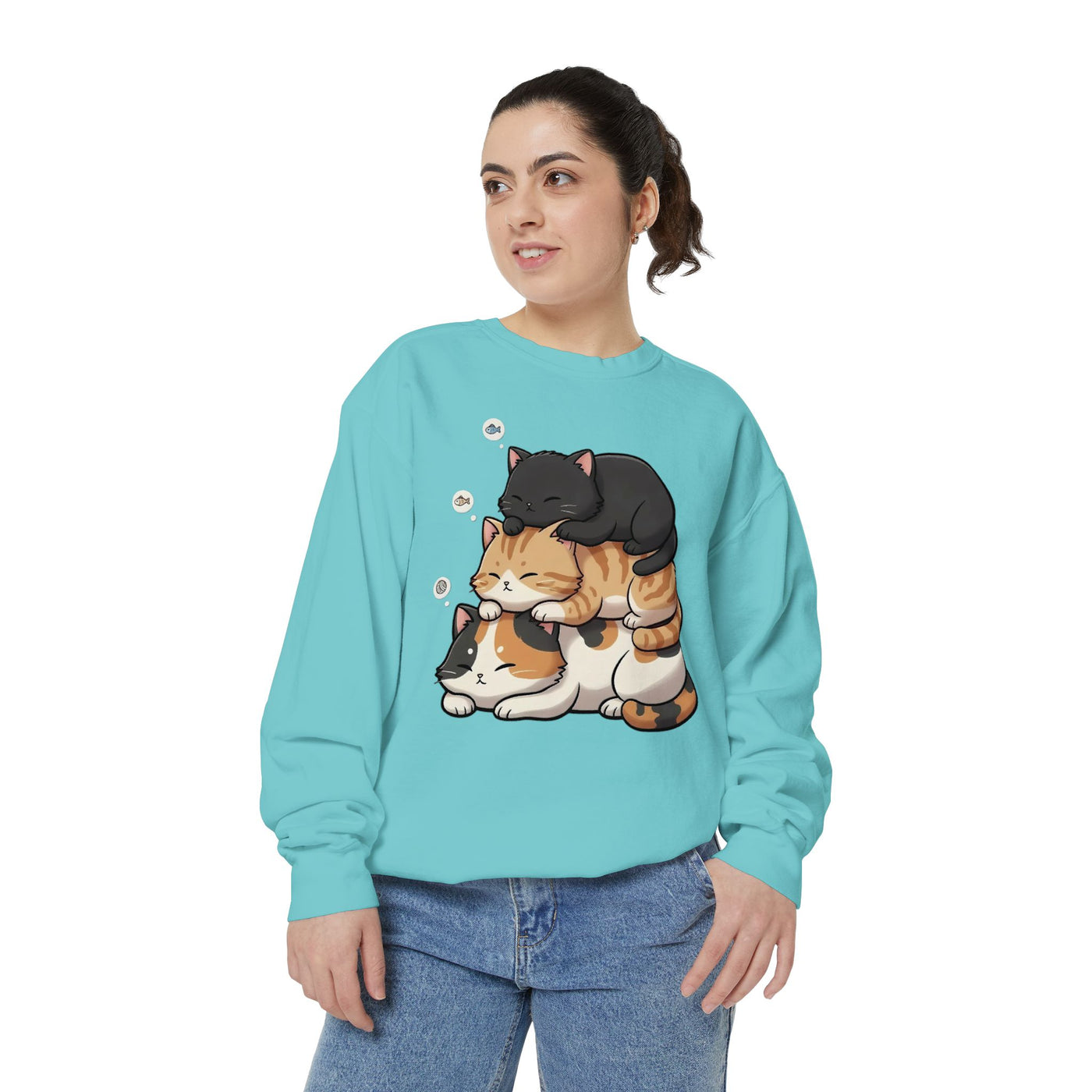 3 Cute Sleeping Cats style 8 Cozy Graphic Unisex Crewneck Sweatshirt