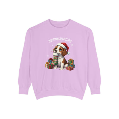 Cute Puppy waiting for Christmas presents style 3 Cozy Graphic Unisex Crewneck Sweatshirt
