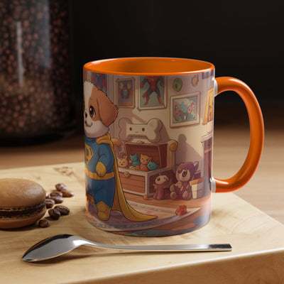 Super Pup Coffee Mug - Cute Puppy in Superhero Costume Accent Mug 11oz