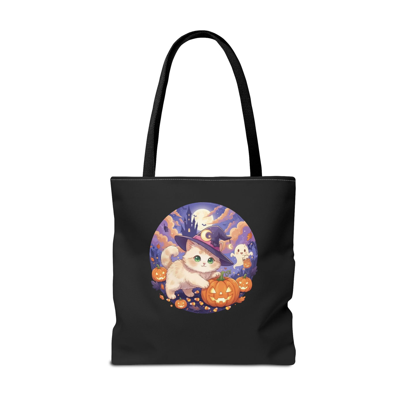 Halloween Cat anime style Tote Bag, Spooky Pet Lovers Gift, Boho Halloween Bag, Witchy Cat Tote, Fall Festivities Accessory
