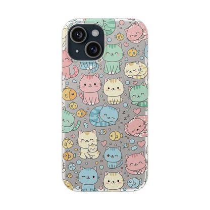 Kawaii Colorful Cat Pattern iPhone 16 17 series Flexi Case