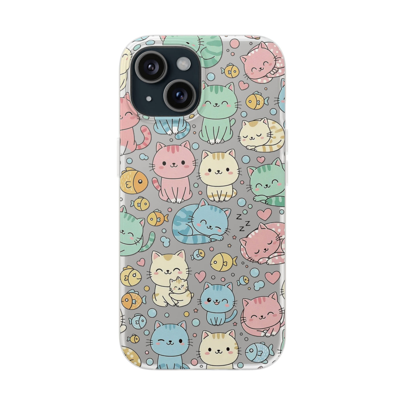 Kawaii Colorful Cat Pattern iPhone 15 / 16 / 17 series Flexi Case