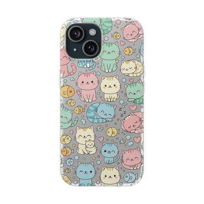 Kawaii Colorful Cat Pattern iPhone 15 / 16 / 17 series Flexi Case