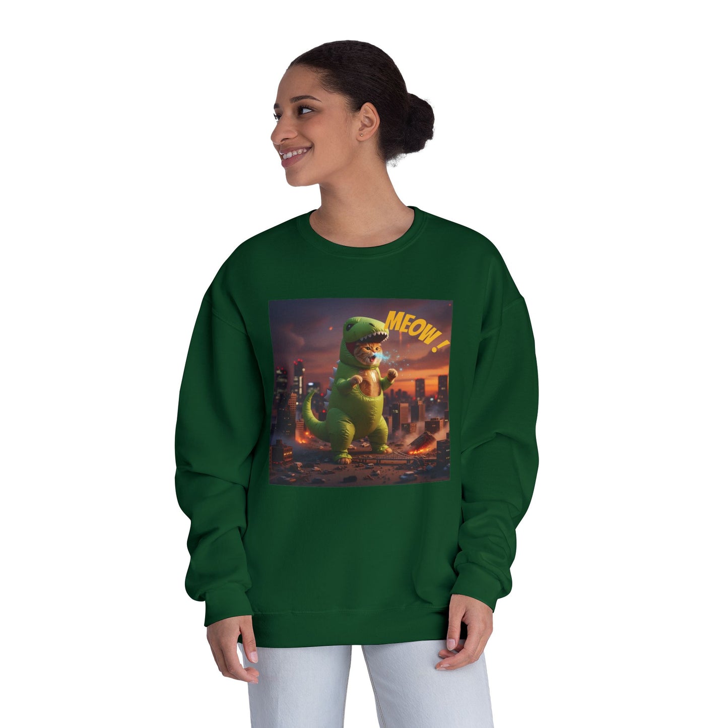 Tyrannosaurus Cat in city Unisex NuBlend Sweatshirt style 2