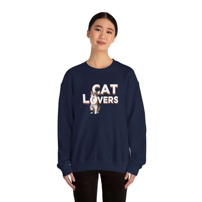 Cat lovers cute kitten sweatshirt featuring playful feline graphics on a cozy blue crewneck.