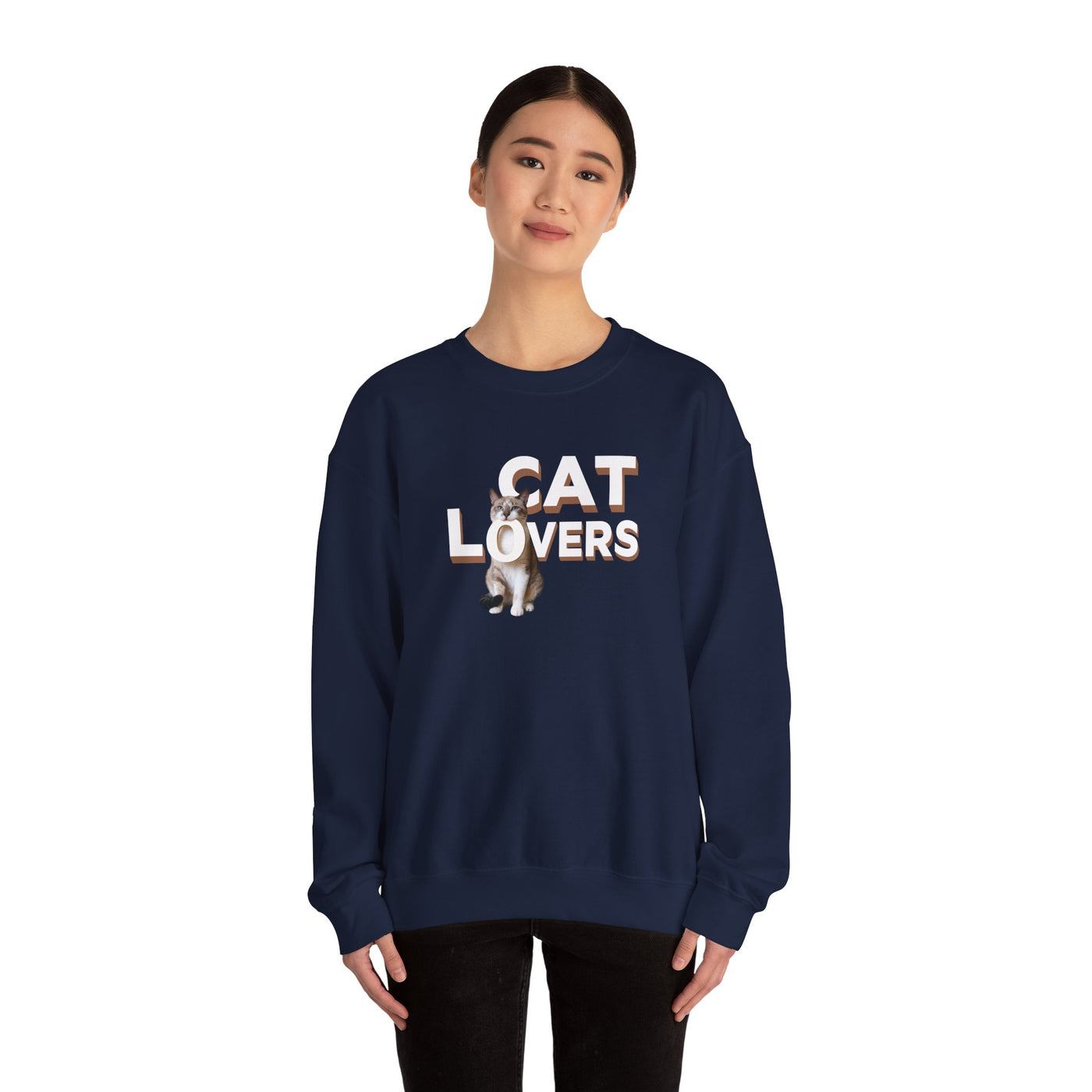 Cat lovers cute kitten sweatshirt featuring playful feline graphics on a cozy blue crewneck.