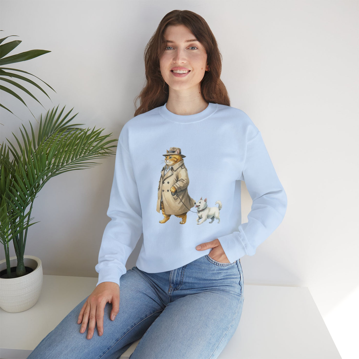 Watercolor painting style 11 Men & Women Cute Cat Pile Crewneck Sweatshirt