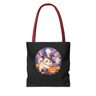 Halloween Cat anime style Tote Bag, Spooky Pet Lovers Gift, Boho Halloween Bag, Witchy Cat Tote, Fall Festivities Accessory