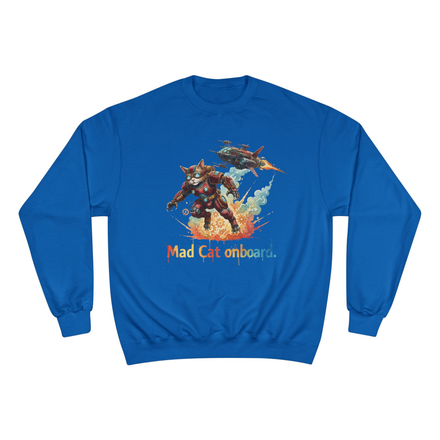Mad Cat Onboard Graphic style 2 Champion Crewneck Sweatshirt for Gamers & Sci‑Fi Fans