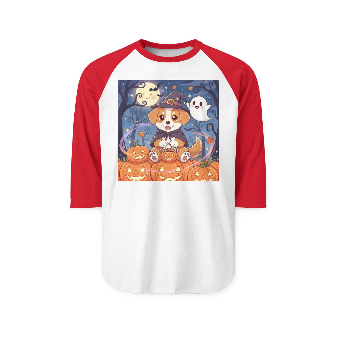 Halloween cute puppy anime style 3 Raglan Shirt, Cute Pet Shirt, Fall Apparel, Unisex Halloween Outfit, Gift for Dog Lovers, Spooky Season Tee