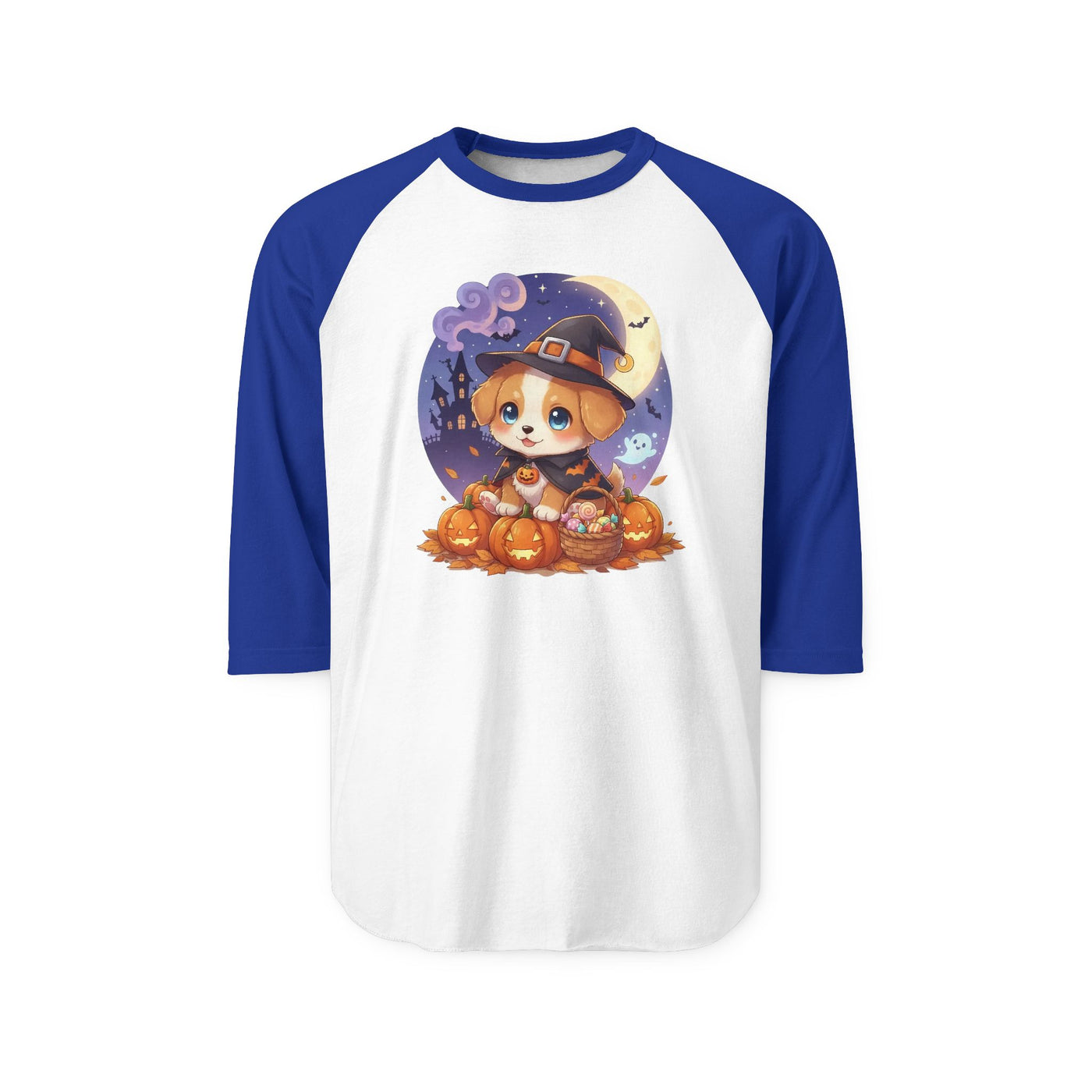 Halloween cute puppy anime style 5 Raglan Shirt, Cute Pet Shirt, Fall Apparel, Unisex Halloween Outfit, Gift for Dog Lovers, Spooky Season Tee