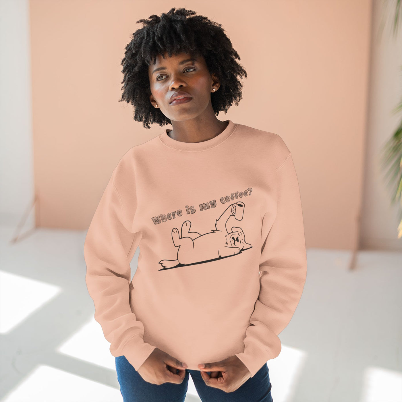 "Where is my coffee?" Dog Outline style 1 Unisex Crewneck Sweatshirt
