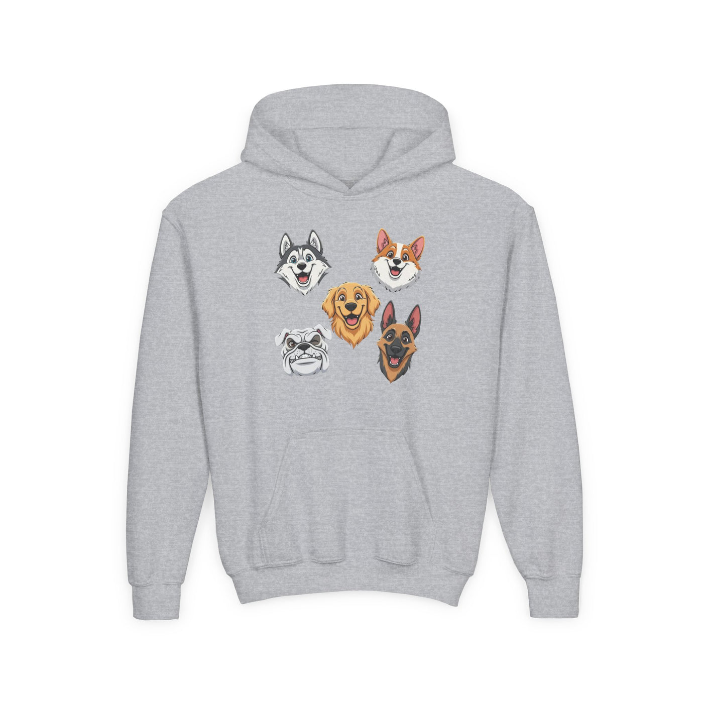 Cute Dog Heads Unisex Youth Hoodie, Fun Pet Lover Sweater, Kids Gift, Animal Lover Apparel, Perfect for Birthdays & Holidays