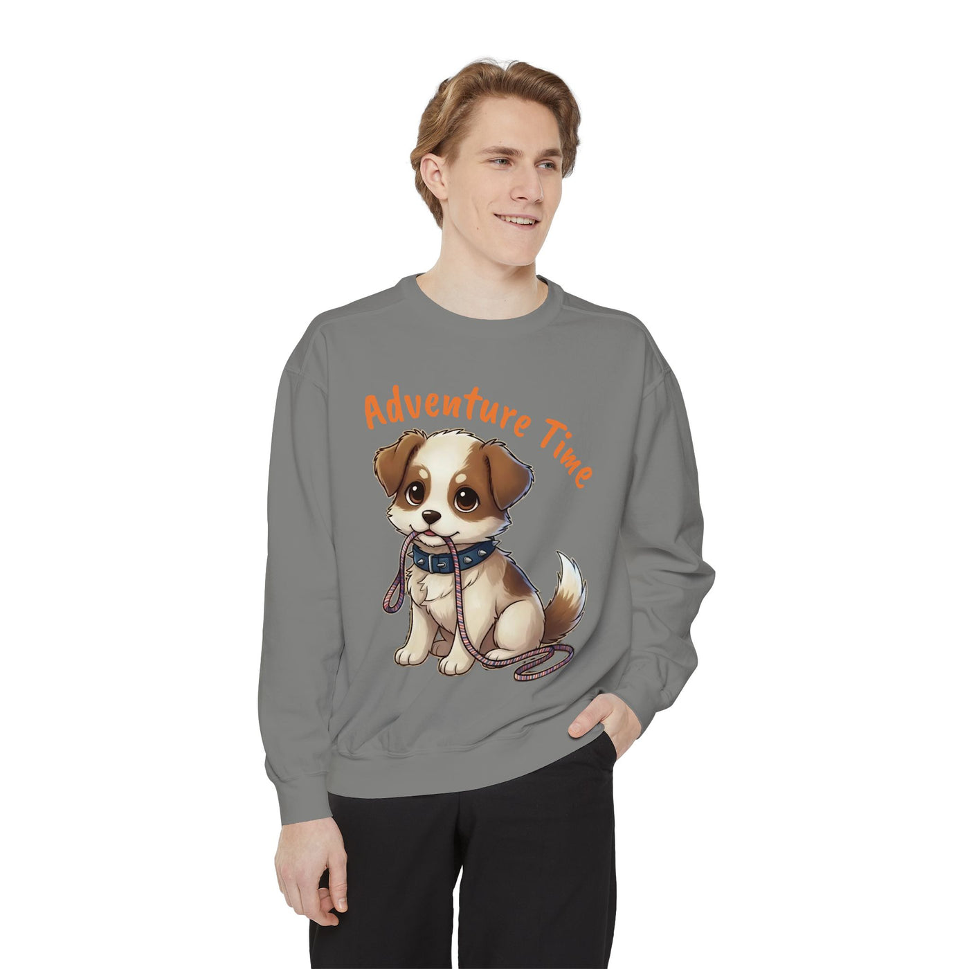 Cute Dog Walk Time style 4 Cozy Graphic Unisex Crewneck Sweatshirt