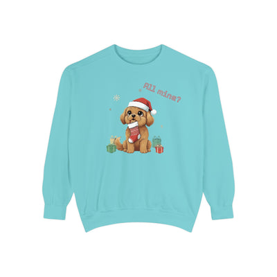 Cute Puppy waiting for Christmas presents style 8 Cozy Graphic Unisex Crewneck Sweatshirt