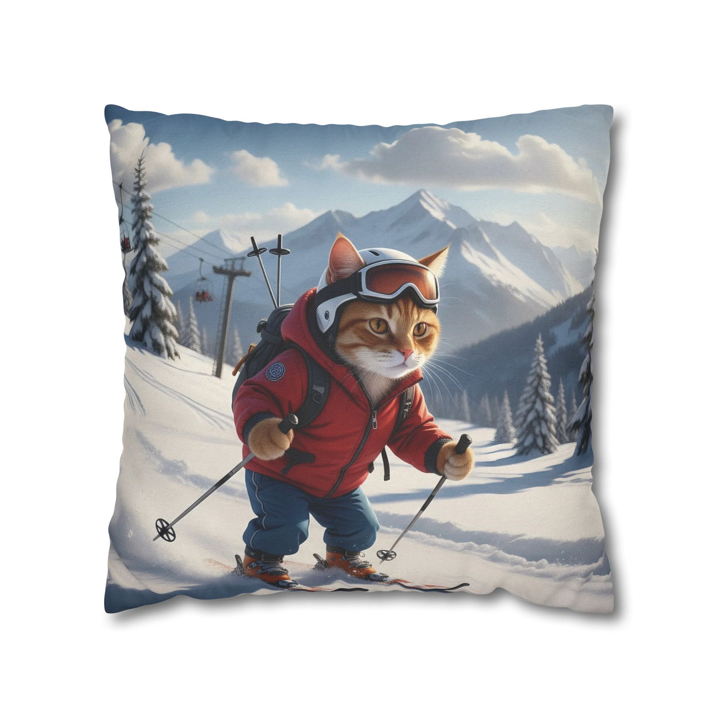 Skiing Cat Pillowcase - Fun & Cozy Decorative Pillowcase