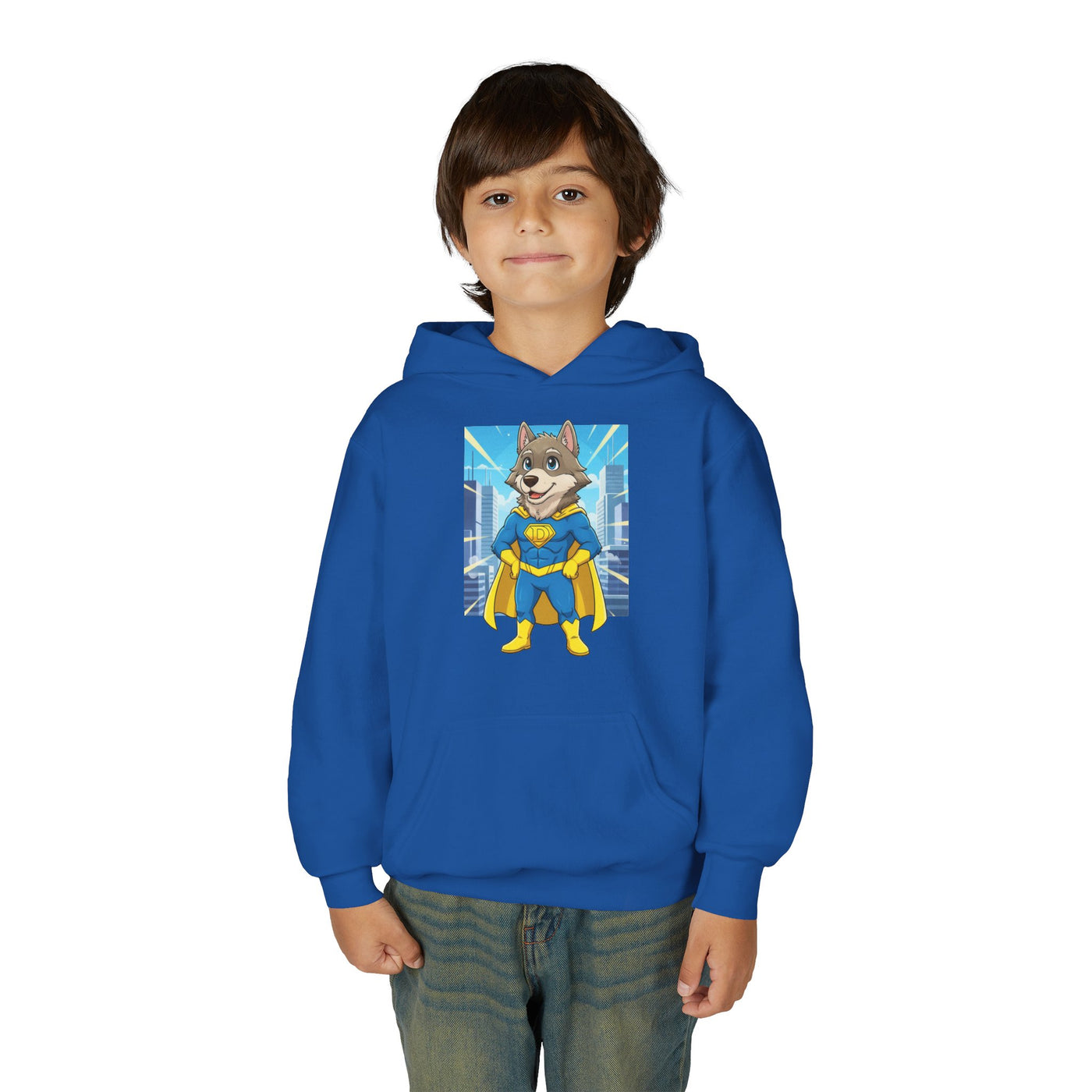 Dog cosplay Superman style 1 Unisex Kids Hoodie - Fun & Cozy Heavy Blend Sweatshirt with Cute Design