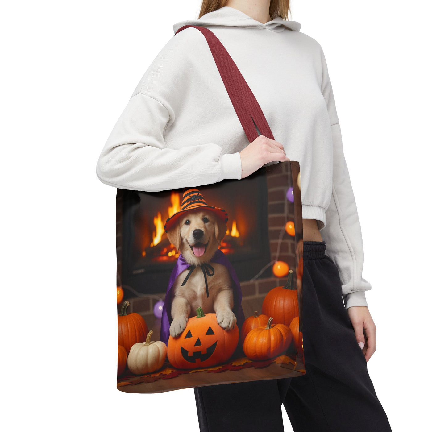 Adorable Halloween Puppy Tote Bag, Dog Lover Bag, Spooky Season Accessories, Pumpkin Patch Shopper, Cute Pet Gift