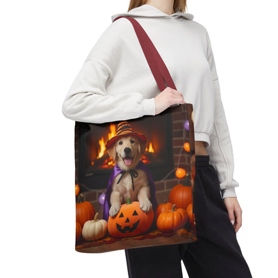 Adorable Halloween Puppy Tote Bag, Dog Lover Bag, Spooky Season Accessories, Pumpkin Patch Shopper, Cute Pet Gift