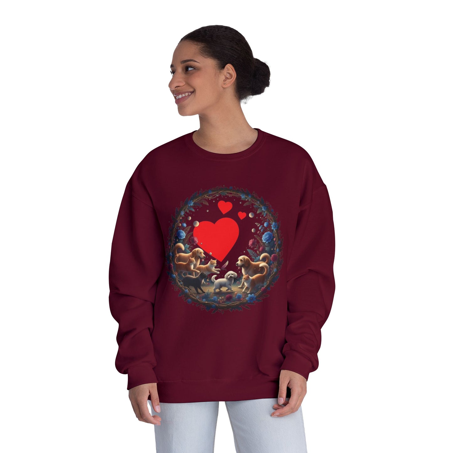 Cats & Dogs Full of Love Unisex NuBlend Crewneck Sweatshirt