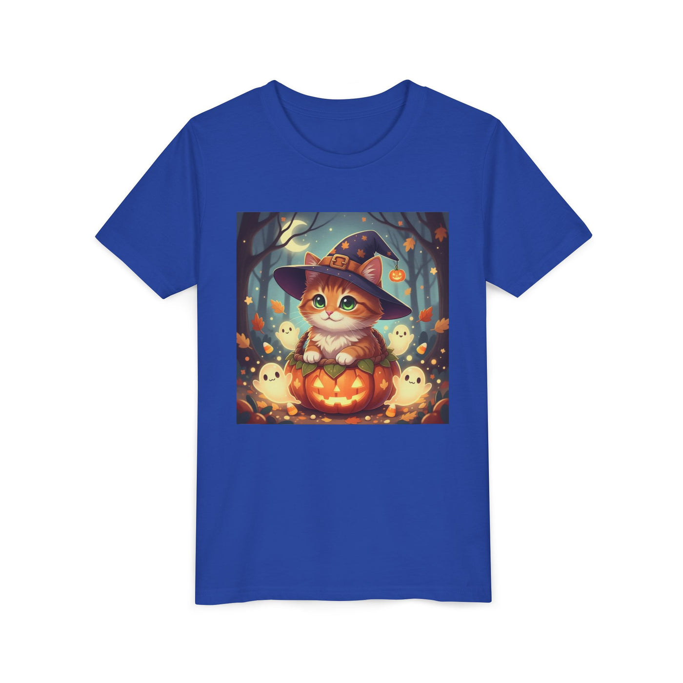 Halloween cute kitten anime style 3 Unisex Youth Tee | T-Shirt, Cute Pumpkin Shirt, Kids Halloween Outfit, Cat Lover Gift, Fun Fall Apparel