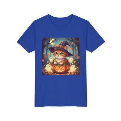 Halloween cute kitten anime style 3 Unisex Youth Tee | T-Shirt, Cute Pumpkin Shirt, Kids Halloween Outfit, Cat Lover Gift, Fun Fall Apparel