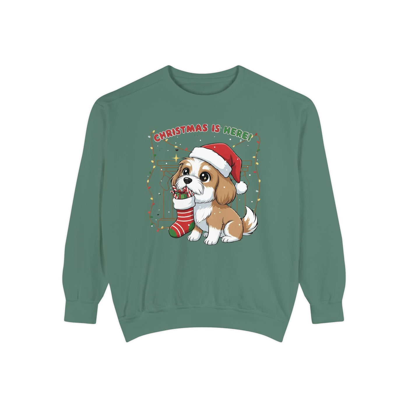 Cute Puppy waiting for Christmas presents style 5 Cozy Graphic Unisex Crewneck Sweatshirt