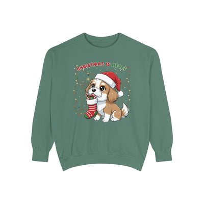 Cute Puppy waiting for Christmas presents style 5 Cozy Graphic Unisex Crewneck Sweatshirt