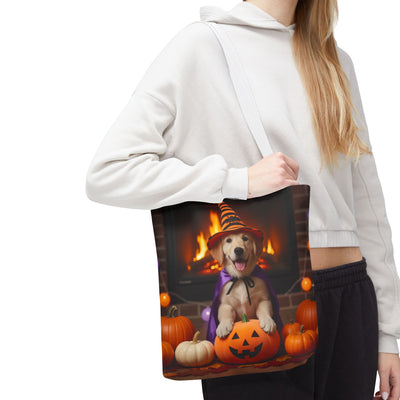 Adorable Halloween Puppy Tote Bag, Dog Lover Bag, Spooky Season Accessories, Pumpkin Patch Shopper, Cute Pet Gift