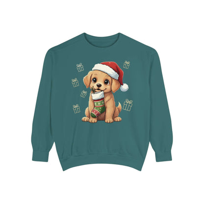 Puppy wait for Christmas presents Unisex Crewneck Sweatshirt style 4