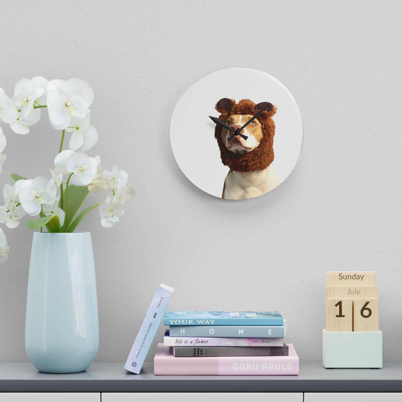 Funny Dog Lion Hat Wall Clock