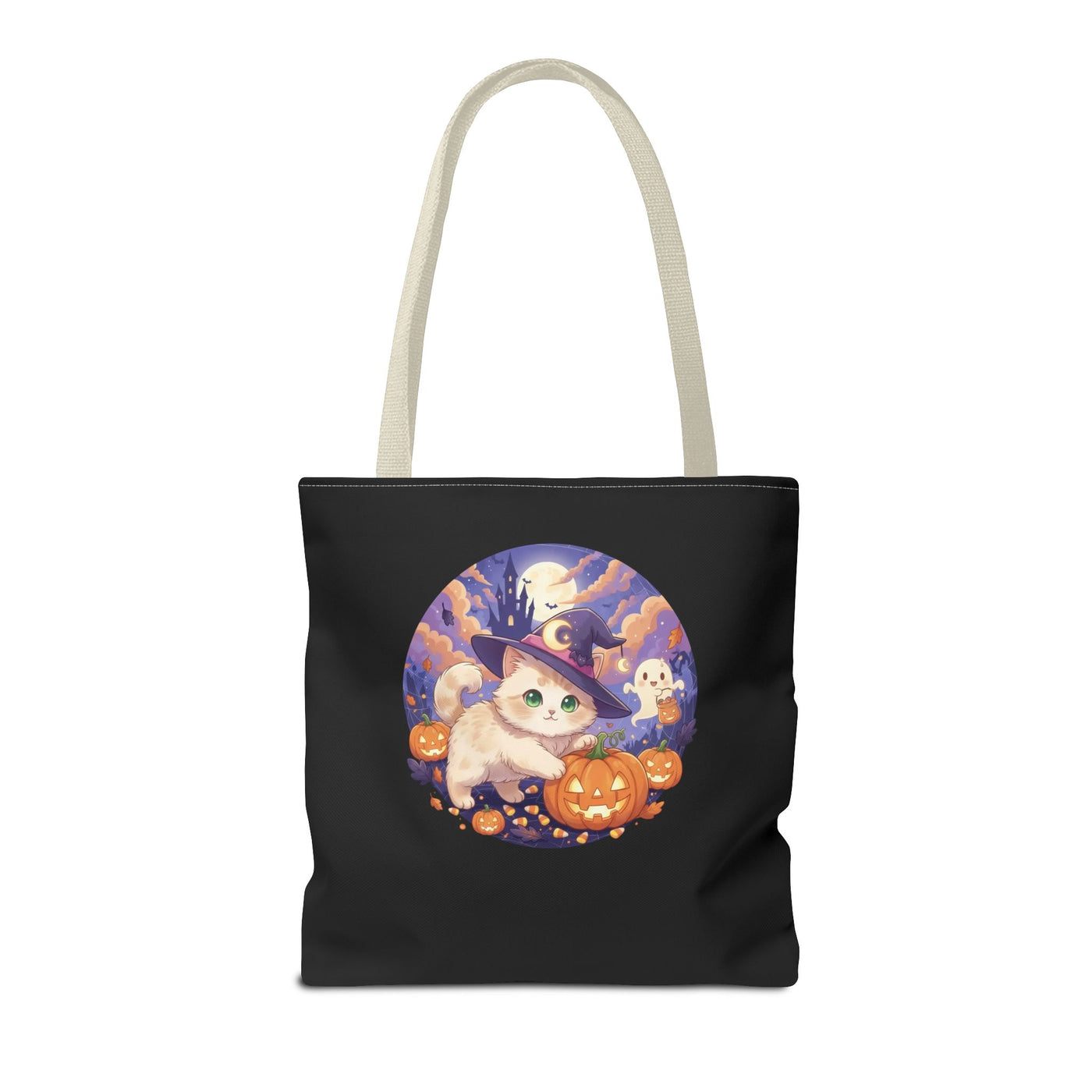 Halloween Cat anime style Tote Bag, Spooky Pet Lovers Gift, Boho Halloween Bag, Witchy Cat Tote, Fall Festivities Accessory