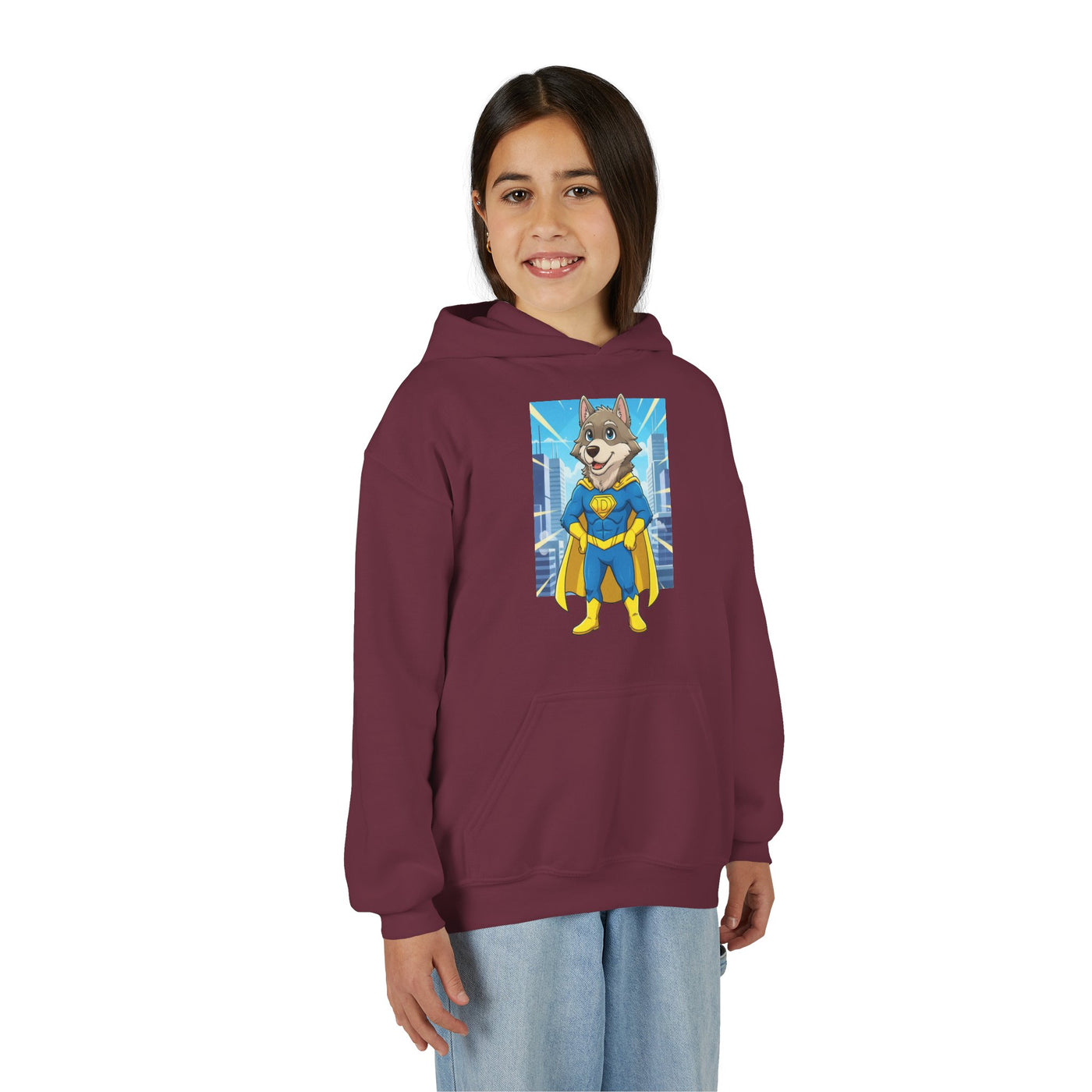 Dog cosplay Superman style 1 Unisex Kids Hoodie - Fun & Cozy Heavy Blend Sweatshirt with Cute Design