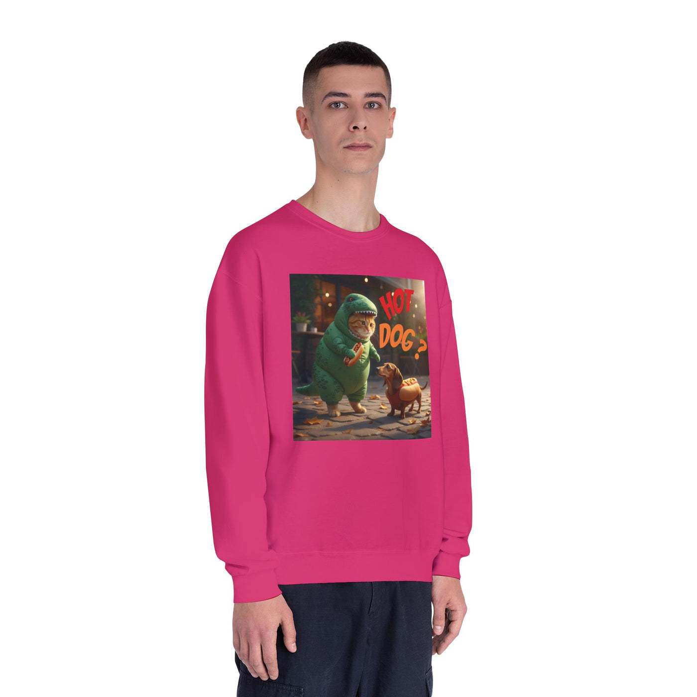 Tyrannosaurus Cat & Hot Dog Unisex NuBlend® Crewneck Sweatshirt