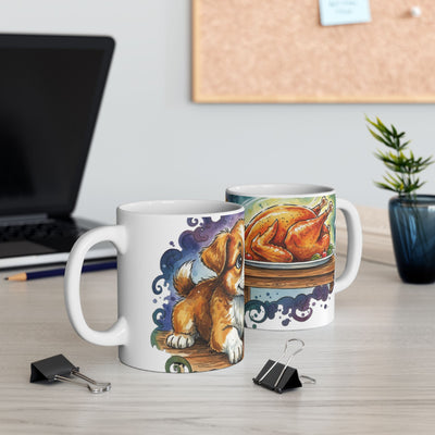 Cute Puppy with Thanksgiving Turkey Ceramic Mug 11oz