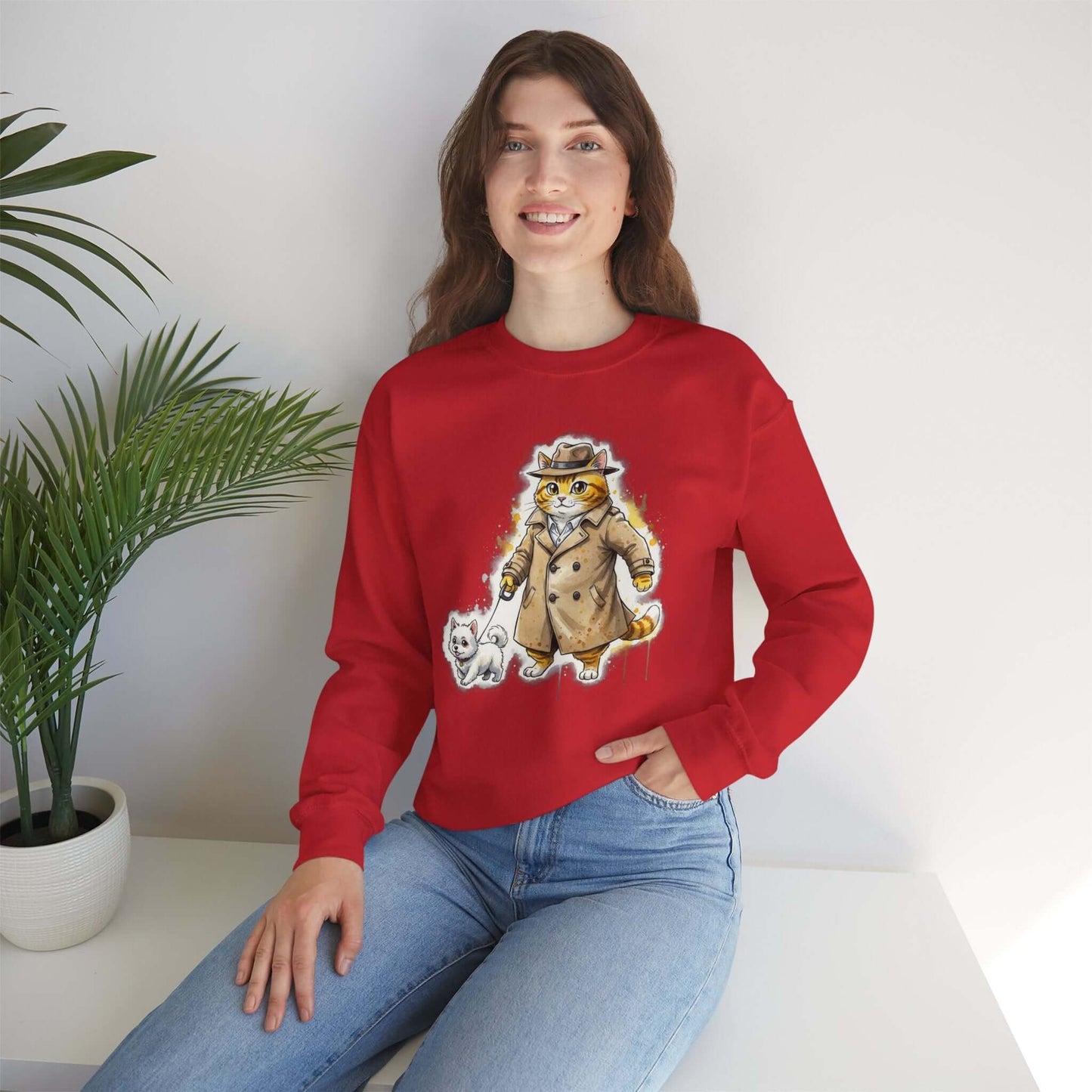 Watercolor Cat & Dog painting Unisex Crewneck Sweatshirt style 1