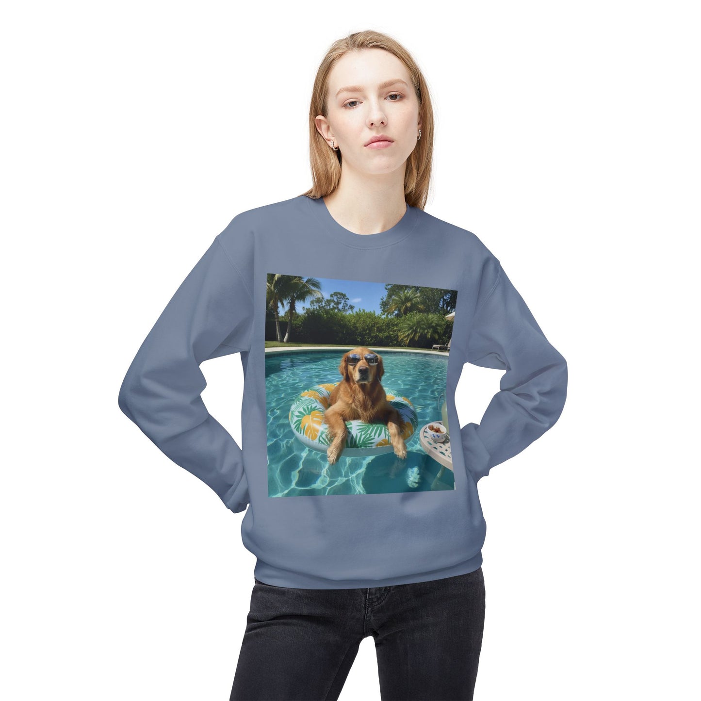 Swimming Pool Vibes Graphic Dog Unisex Crewneck Sweatshirt