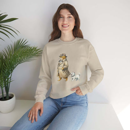 Watercolor Cat & Dog painting unisex Crewneck Sweatshirt style 2