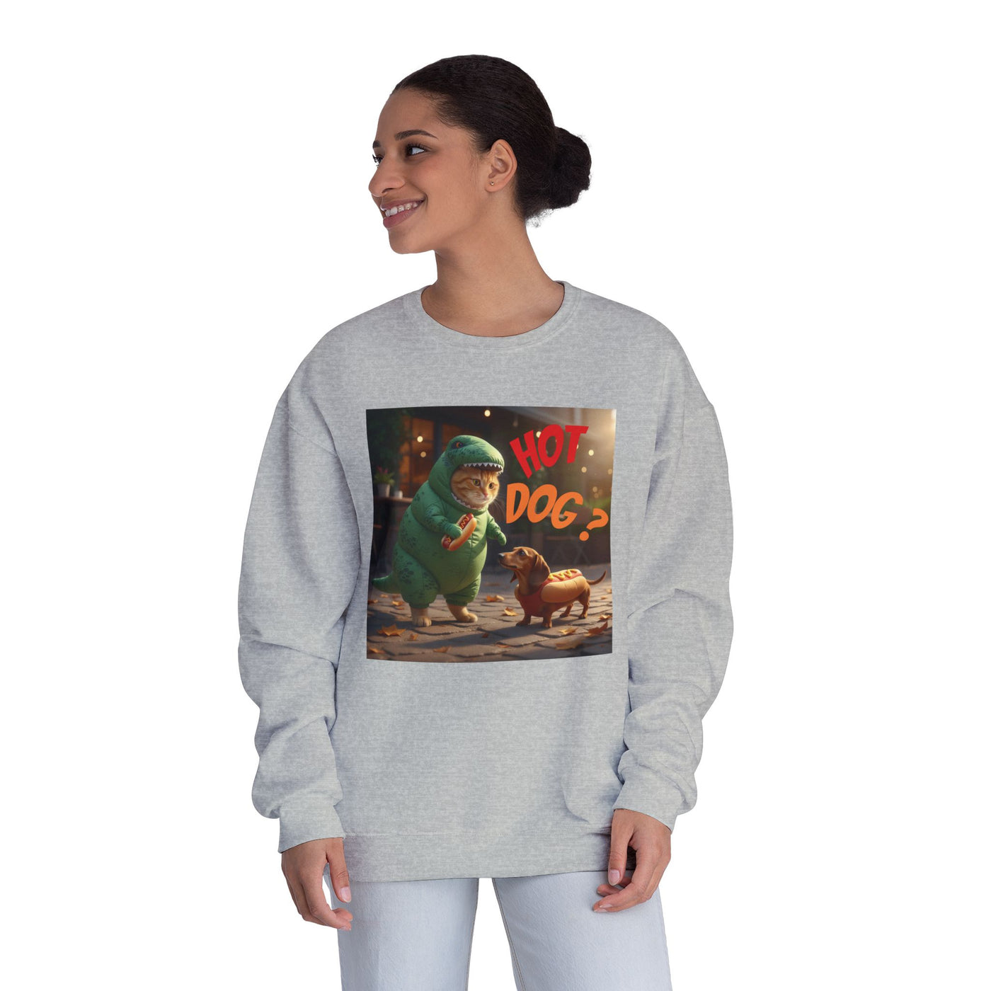 Tyrannosaurus Cat & Hot Dog Unisex NuBlend® Crewneck Sweatshirt