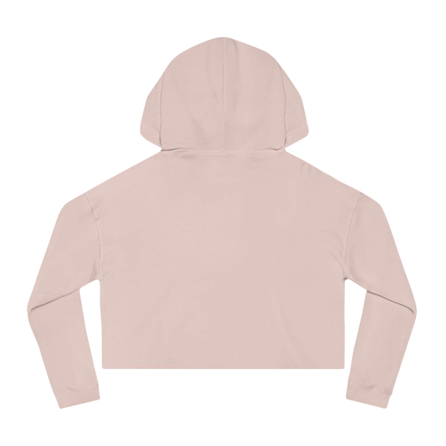 Back view of You've Gotta Be Kitten Me - Black Cat Women Cropped Hoodie in soft skylight pink.