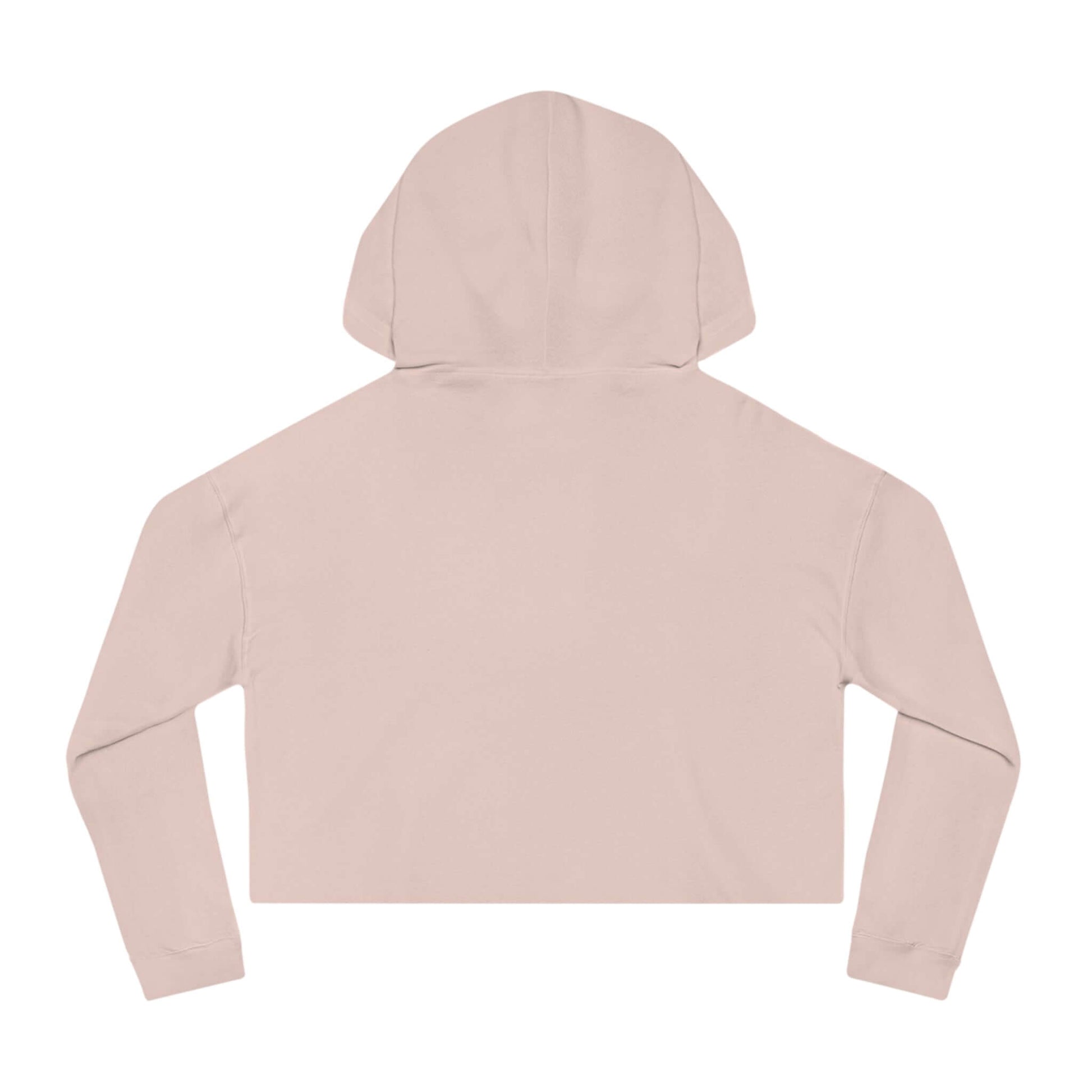 Back view of You've Gotta Be Kitten Me - Black Cat Women Cropped Hoodie in soft skylight pink.