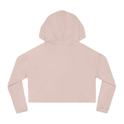 Back view of You've Gotta Be Kitten Me - Black Cat Women Cropped Hoodie in soft skylight pink.