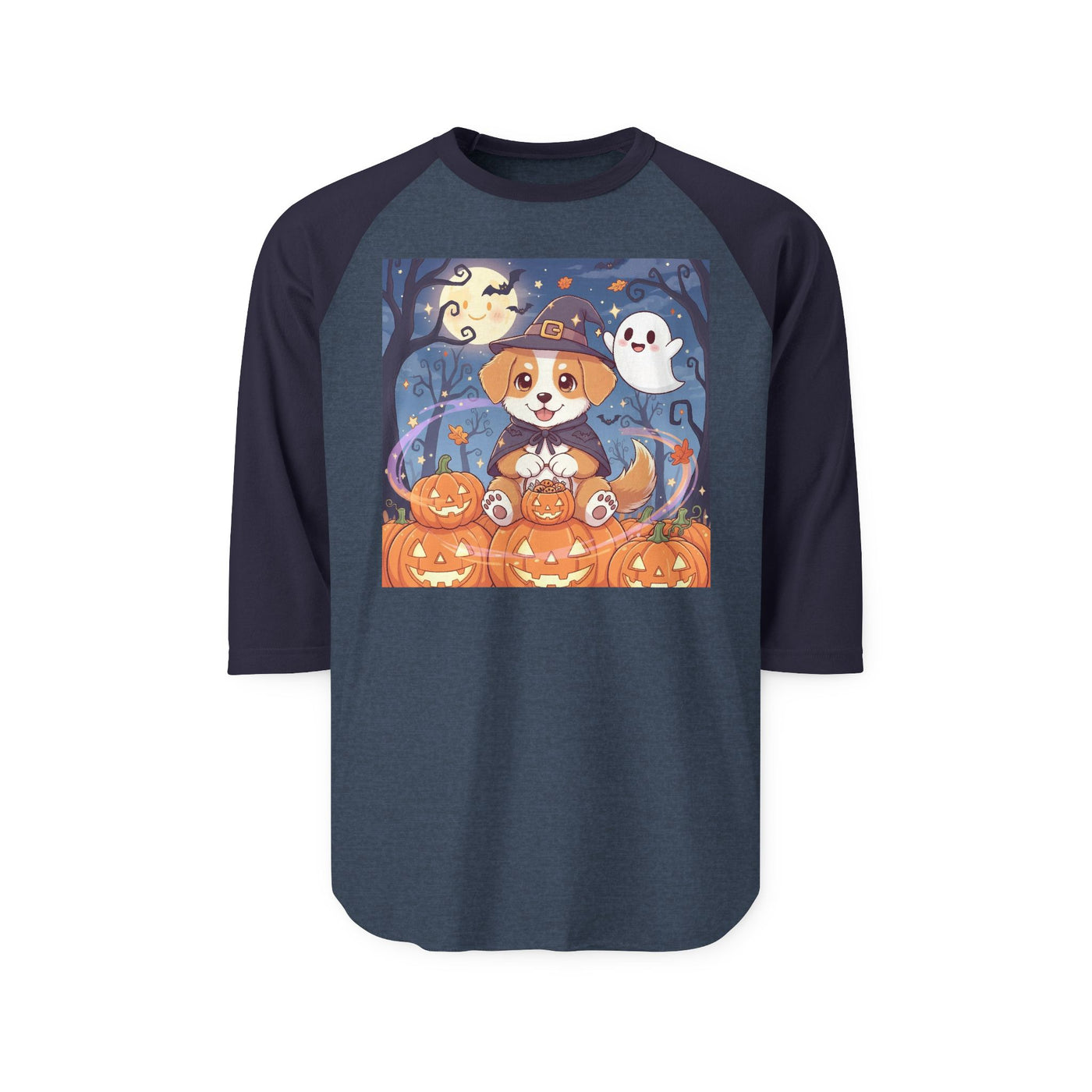 Halloween cute puppy anime style 3 Raglan Shirt, Cute Pet Shirt, Fall Apparel, Unisex Halloween Outfit, Gift for Dog Lovers, Spooky Season Tee