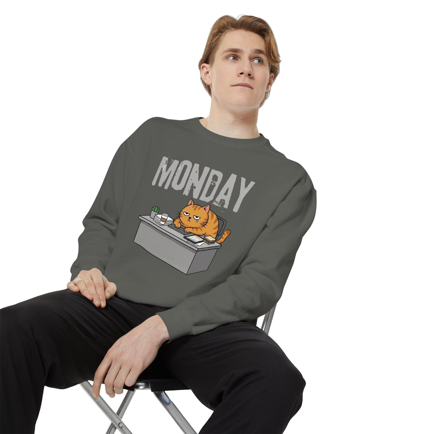 Monday Face Cat Stares Blankly Unisex Crewneck Sweatshirt style 6