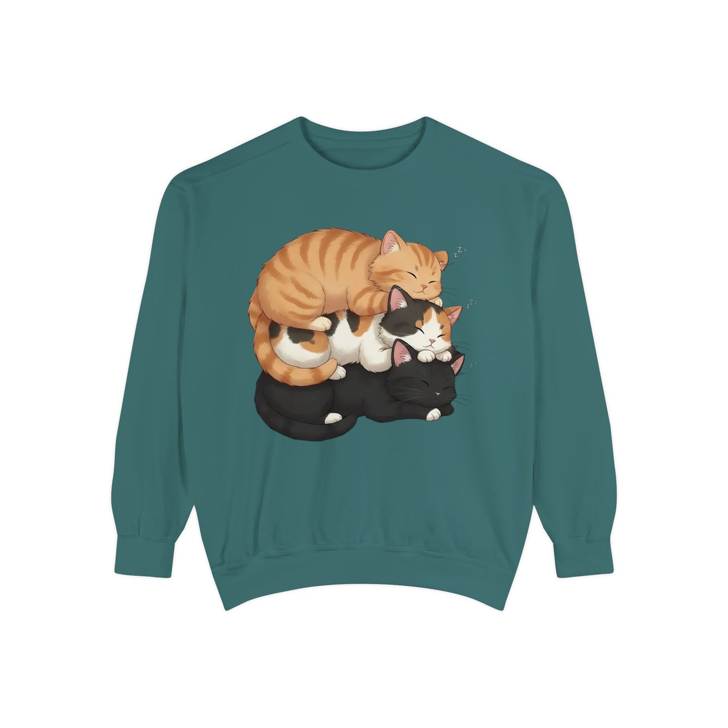 3 Cute Sleeping Cats Cozy Graphic Unisex Crewneck Sweatshirt style 5